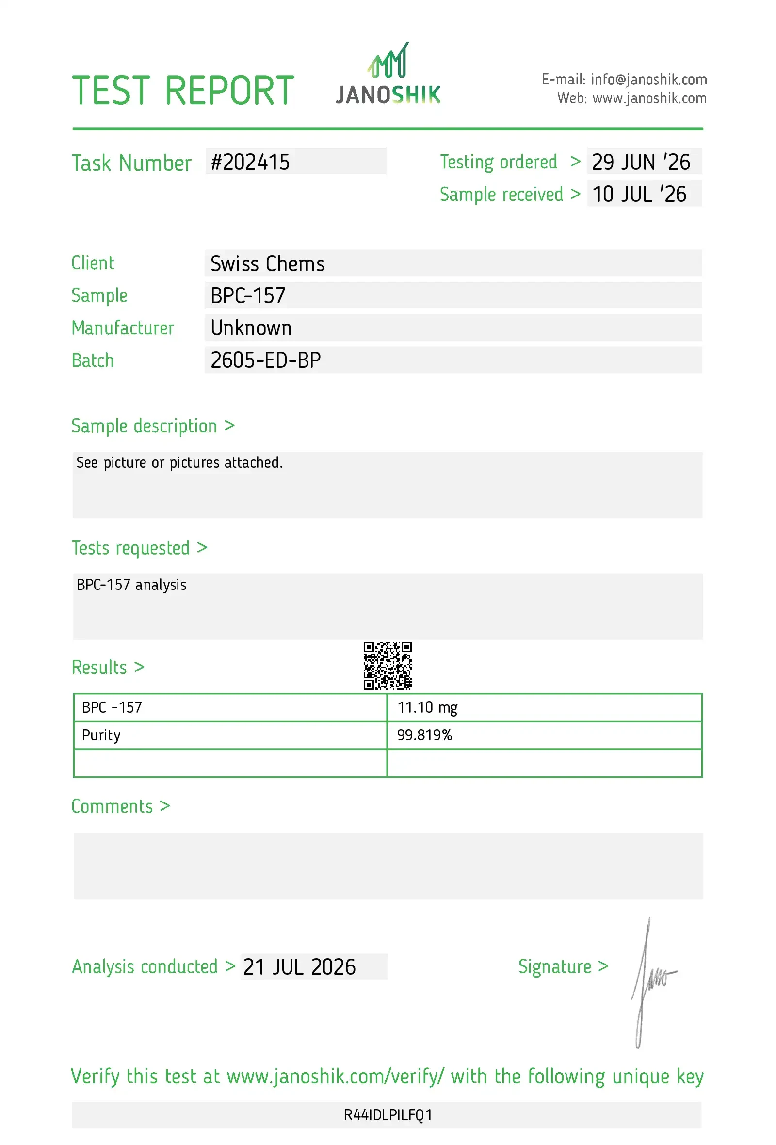 BPC-157 with Arginine Salt lab report