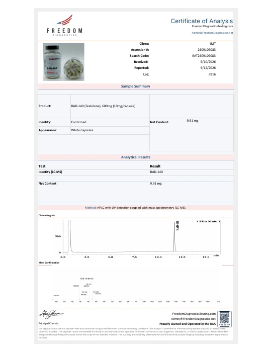 RAD-140 (Testolone), (10mg/capsule) 60 Capsules lab report
