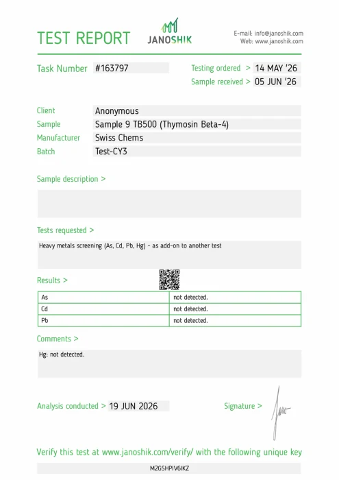 TB-500 (Thymosin Beta-4) lab report