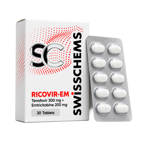 Ricovir-EM (Tenofovir 300mg + Emtricitabine 200mg, Mylan, 30 Tablets)